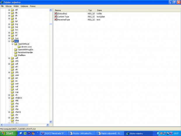 Klucz HKCR/.txt w systemowym (Windows) regedicie.