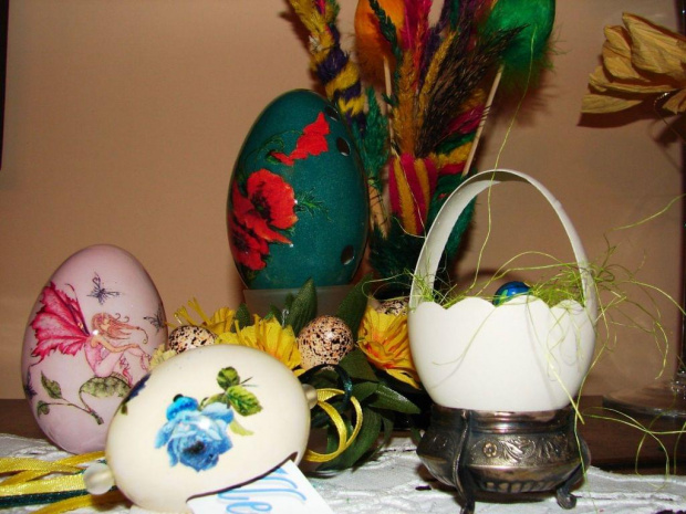 '06 pisanki gęsie wydmuszki -i koszyczek z wydmuszki gęsiej #pisanki #Wielkanoc #decoupage
