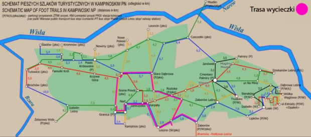 Zaznaczyłem trasę wycieczki na schemacie szlaków turystycznych KPN.