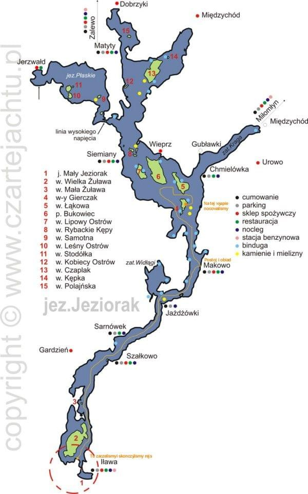 Mapa Jezioraka i trasa naszego rejsu