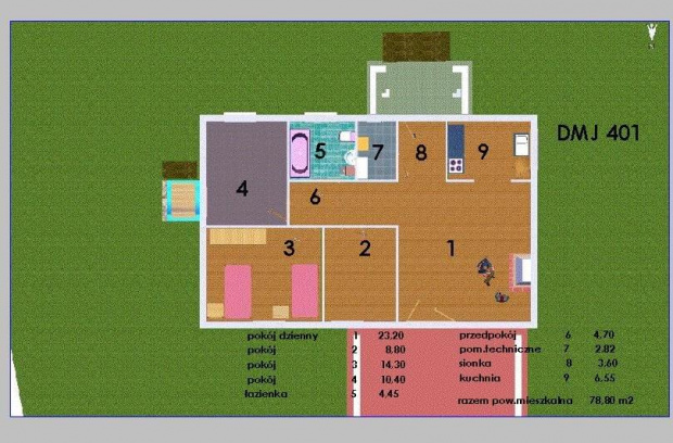 zagopspodarowanie parteru
domku DMJ 401