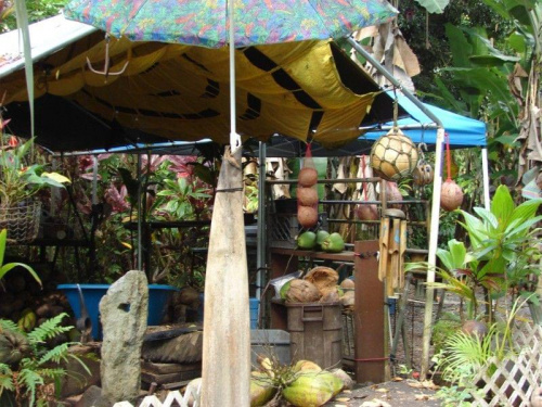 sprzedaż owoców, kokosów i orzechów i innych atrakcji dla turystów, #Hana #Hawaje #Maui #natura #wodospady